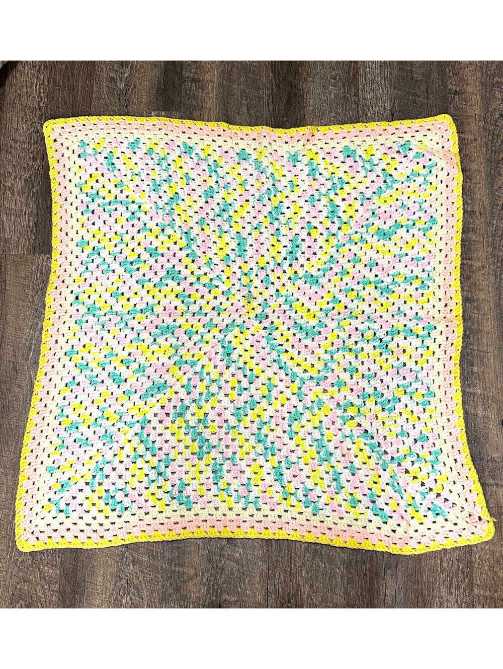 Vintage Handmade Crochet Granny Baby Bed Throw Blanket Multicolor 31x31 Textured